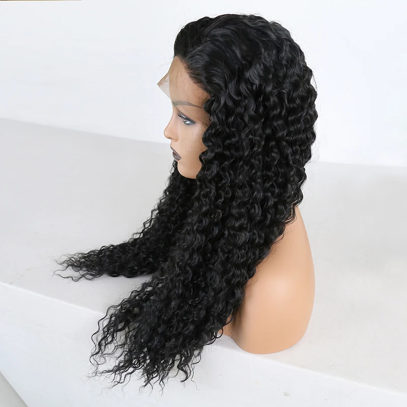 RONGDUOYI, боковая часть, черный, кудрявый, длинный синтетический парик на кружеве, высокая температура, волоконные волосы, бесклеевые, косплей, кружевные парики для женщин