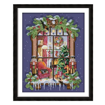 

The Window of The Christmas Cross Stitch Set Embroidery Kit 14CT11CT Pre-Printed Pattern Canvas Handicraft Needlework Home Decor