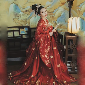 

Red Hanfu Dress Folk Dance Costume Chinese Traditional National Fairy Costume Ancient Han Dynasty Princess Stage Outfits