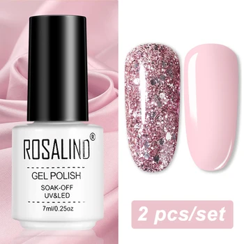 

ROSALIND Glitter Gel Nail Polish Paint Varnishes Lacquer For Nail Art Design Semi Permanent Soak Off Base Top Coat For Nails