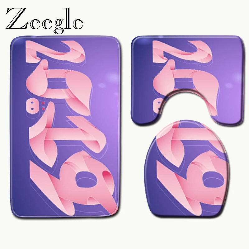 Zeegle 3 шт./компл. коврик для ванной комнаты с принтом коврик для душа нескользящий коврик для ванной набор коралловый флис пол коврик для ванной водопоглощающие коврики