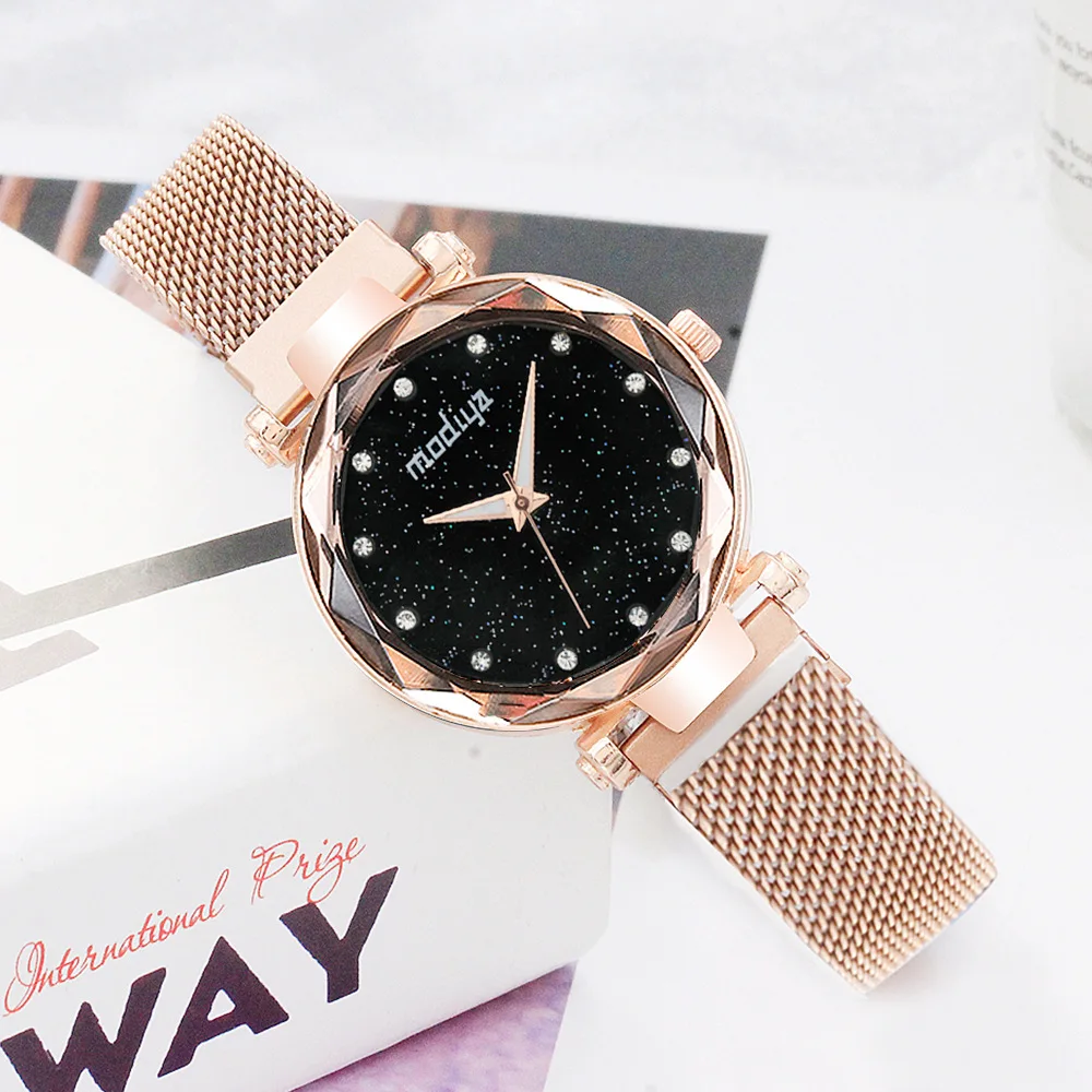 Rose Gold Color Модные женские часы, магнитные, звездное небо, женские часы-браслет, кварцевые наручные часы, женские часы zegarek damski relogio feminino - Цвет: Rose Gold Color