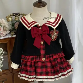 

baby girl preppy style plaid England Spanish Uniforms+pleated skirt Janpanese style cute sweet two piece sets