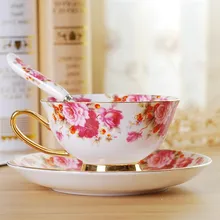 Bone China Coffee Cup Sets Colorful Flower Ceramic Tea Cups and Saucers British Office Teacup Porcelain Nice Gift