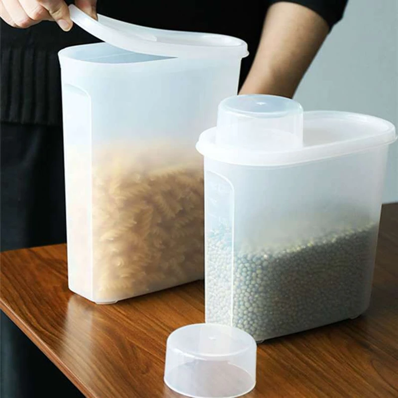PP Food Storage Box Plastic Clear Container Set with Pour Lids Kitchen Bottles Jars Dried Grains Tank | Дом и сад