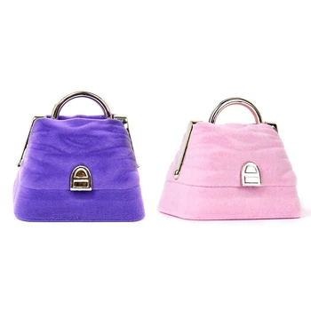 

2 Pcs Handbag-Shape Ring Gift Box Jewelry Storage Case Velvet, Pink & Purple