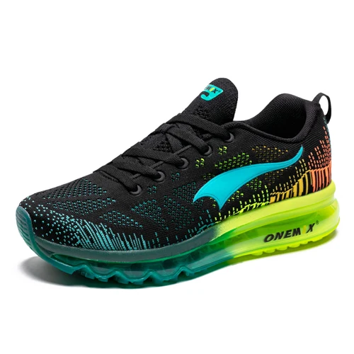 ONEMIX Hot Sale Men Road Running Shoes Breathable Runner Athletic Sneakers Women Air Cushion Running Shoes Outdoor Walking Shoes - Color: Black Blue-men