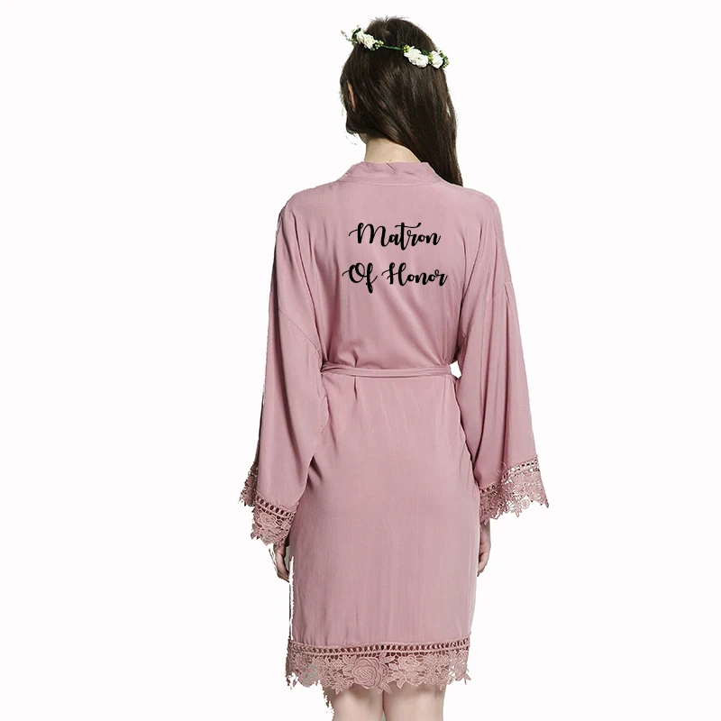 YUXINBRIDAL2019 Новинка лиловая невеста невесты халаты хлопок кимоно халаты с кружевной отделкой женский свадебный Халат короткий - Цвет: mauve matron honor
