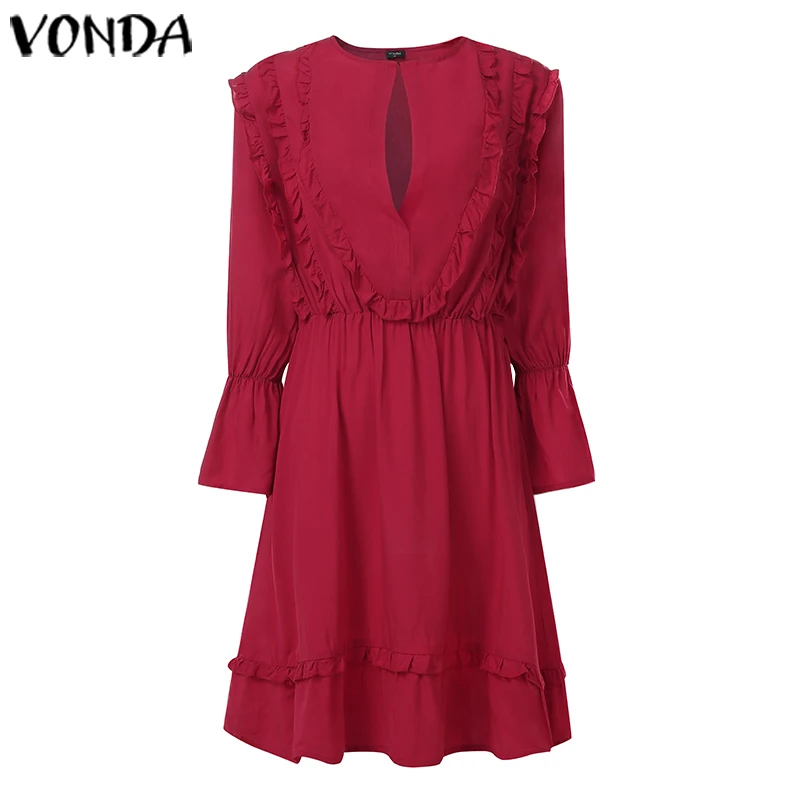 VONDA платье для беременных Женские однотонные вечерние платья с длинным рукавом свободные летние сарафаны Femme вечерние платья для беременных 5XL
