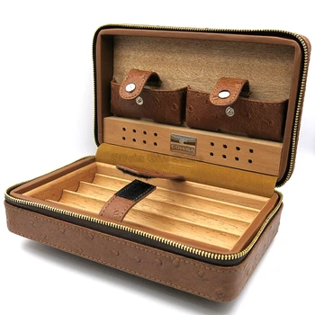 

Cohiba Cedar Wood Cigar Humidor Brown Leather Cigar Tobacco Case Box With Lighter Cutter Humidifier Travel Portable Humidor Set