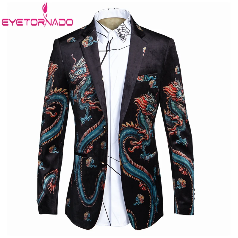 ^*Best Offers Китайский костюм с принтом дракона, пиджак для мужчин, с карманами, формальное Деловое платье, костюм, однобортный, для сцены, певица, жениха,... ^*Best Offers Китайский костюм с принтом дракона, пиджак для мужчин, с карманами, формальное Деловое платье, костюм, однобортный, для сцены, певица, жениха,...