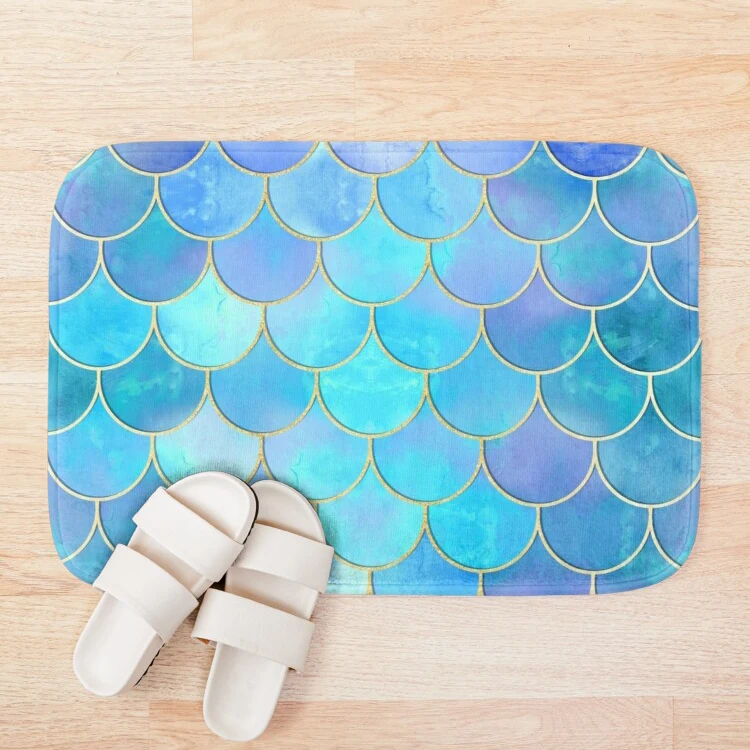 Коврик для ванной Aqua Pearlescent &amp Gold чешуя Русалки с рисунком коврики 3d Нескользящие