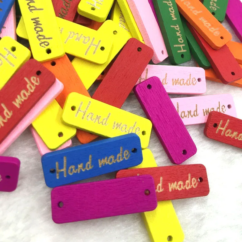 Rectangle Wooden Button &quotHand Made&quot Wood Sewing Accessories For Clothes Handmade Scrapbooking Craft DIY WB362 | Дом и сад