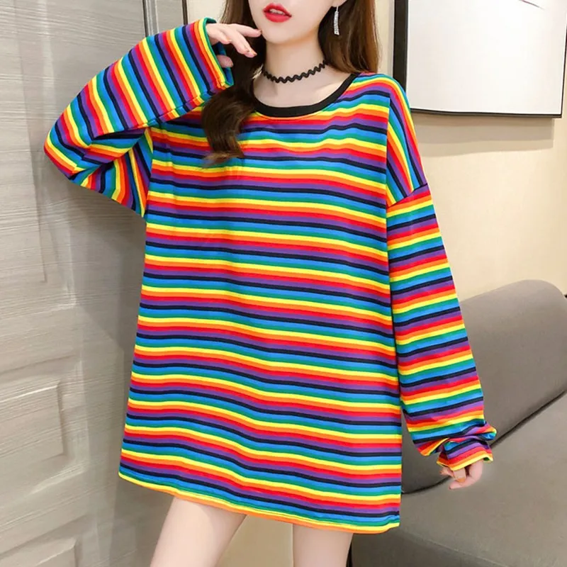 

Jlong Autumn Stripe T Shirt Female Long Sleeve Loose Casual Tshirts Woman Korean Tops