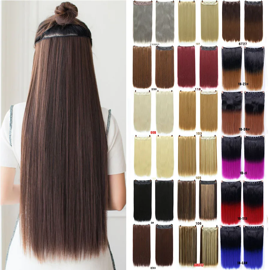

MUMUPI Fashion Style Straight Soft Real Hair Extensions Clips In Hair 3/4 Full Head 1 Piece 5 Stable Clips Easy Put on Headwear