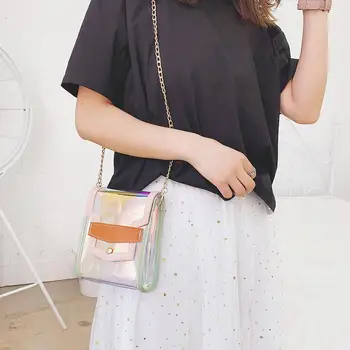 

Laser Transparent Chain Shoulder Handbags Women PVC Flap Crossbody Bags