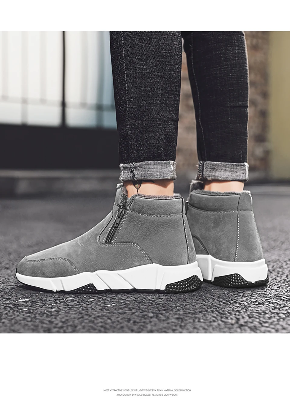 Chaussure homme Cuir/Новое поступление; мужские ботинки; модные зимние ботинки; теплые плюшевые ботильоны; мужские кожаные ботинки на молнии