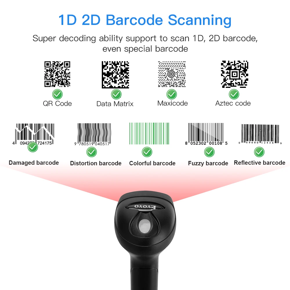 Сканер штрих кодов Eyoyo 1D QR 2D Ручной Проводной USB сканер CCD PDF417 Data Matrix