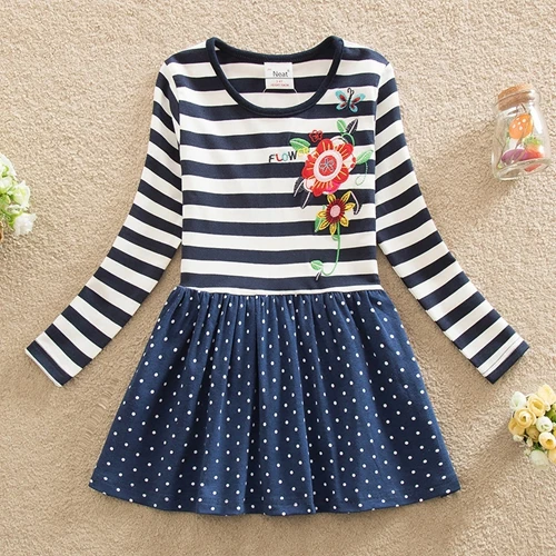 Платье с длинными рукавами для девочек с рисунком единорога; одежда для маленьких девочек; хлопковая вышитая фигура; детское платье; осеннее платье; LH3660 - Цвет: LH5908 Wave point