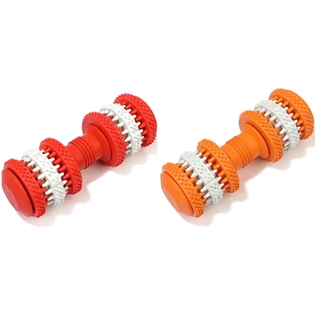 

2pcs Rubber Molar Dog Toys Clean Dumbbell Teething Stick Bite Toys Pet Dog Chew Toys Swivel Leakage Food - Orange & red