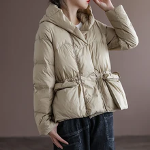 

2022new Winter Women Hooded Thick Warm 90% White Duck Down Short Parkas Casual Female Pocket Down Coat Snow Lady Outwear