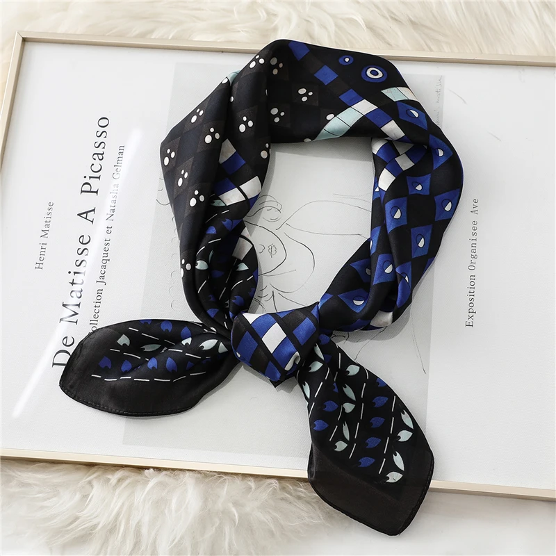 Дизайнерский Шелковый квадратный шейный шарф для женщин, роскошные платки с принтом, Женская бандана, аксессуары для волос, шейный платок - Цвет: FJ193-Blue