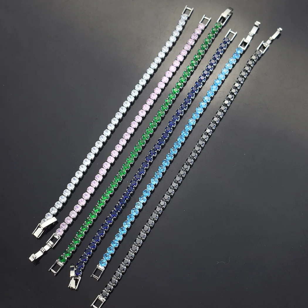 4mm Cubic Zirconia Tennis Bracelet Iced Out Chain Bracelets For Women Men Gold Silver Color Men Bracelet CZ Chain Homme Jewelry