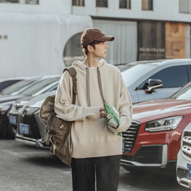 Winter Hooded Sweater Men Warm Fashion Solid Color Casual Knit Sweater Man Sweter Clothes Streetwear Wild Loose Pullover Men Winter Hooded Sweater Men Warm Fashion Solid Color Casual Knit Sweater Man Sweter Clothes Streetwear Wild Loose Pullover Men