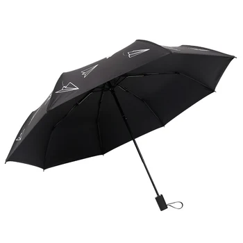 

Three Fold Adult Umbrella Windproof Uv Protection Sunshade Umbrella Simple Black Coating Parasolka Damska Home Garden EF50UB