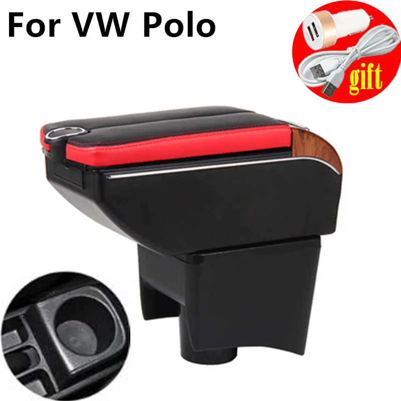 Double doors open 7USB Centre Console Storage Box For Volkswagen Polo