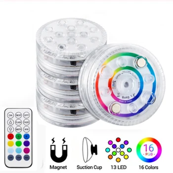 

13LED RGB Submersible Light Magnets Suction Cups RF 21key Remote Control Underwater Night Light Fountain Swimming Pool Party
