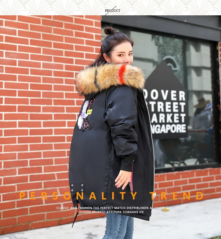 Новая мода, зимняя женская куртка, плюс размер, зимнее пальто с капюшоном, теплый меховой воротник, с хлопковой подкладкой, Длинные парки для женщин, Sz46