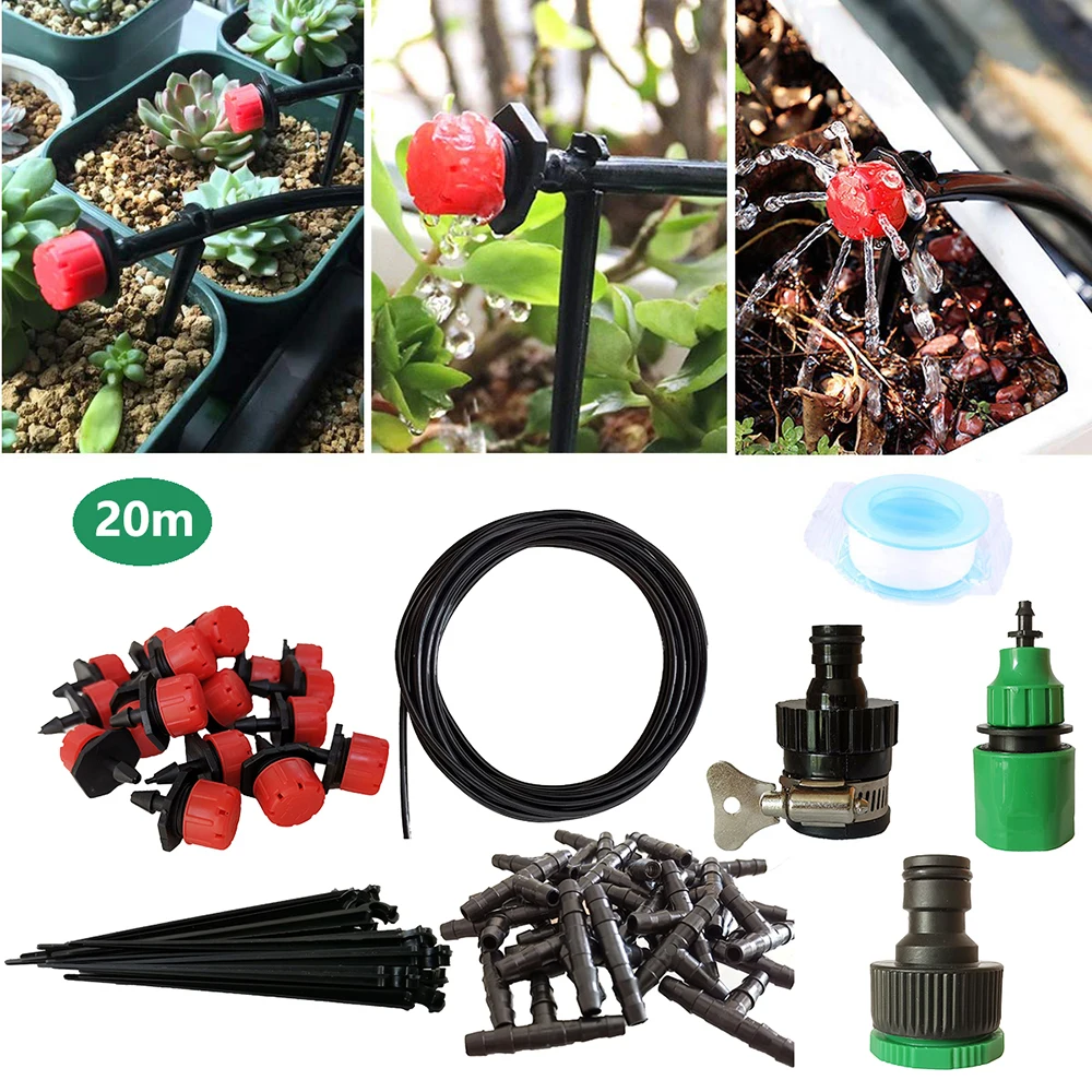 

20m Micro Drip Irrigation Kit DIY Patio Plant Watering Kit Garden Irrigation System Kits with Adjustable Drippers