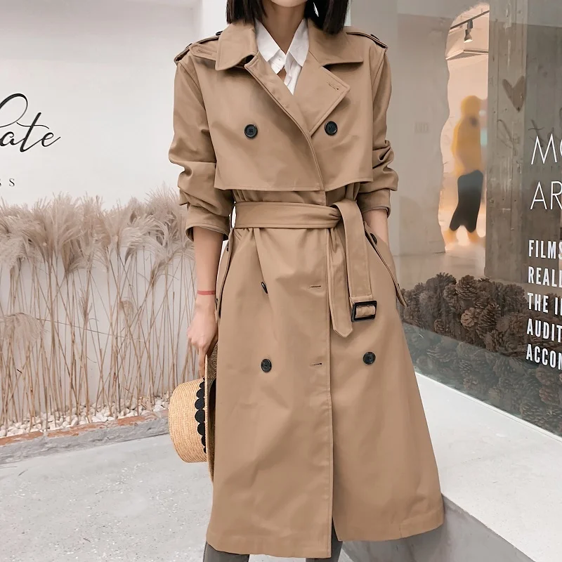 

Windbreaker women's middle long autumn clothes new 2021 coat Korean waitmore knee high British Fashion