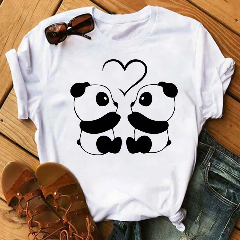 Camiseta estampada con bolsillo de Panda de dibujos animados para mujer,  ropa informal de tendencia de manga corta, Tops, ropa, camisetas para mujer  - AliExpress