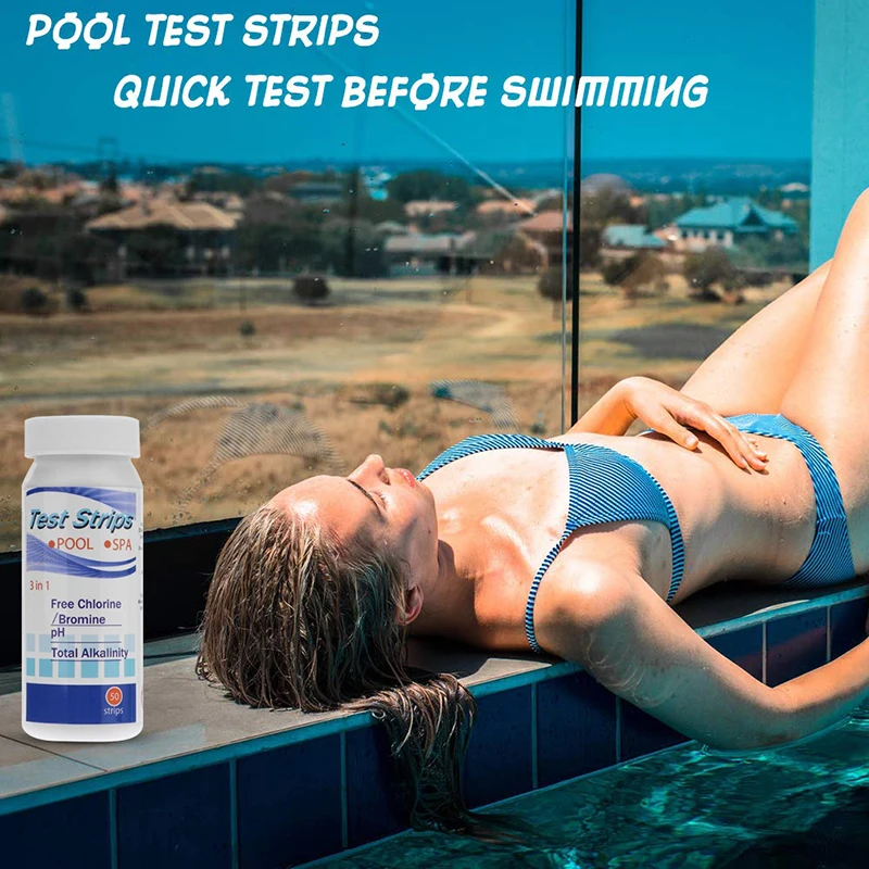 

50PCS/Set 3-In-1 Swimming Pool Test Paper Residual Chlorine PH Value Alkalinity Hardness Test Strip For Swimming Pool And Tub