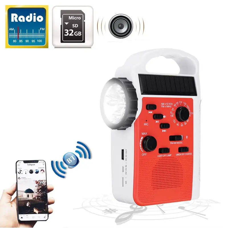 AM/FM Bluetooth на солнечной батарее с заводной рукояткой Динамо наружная рация