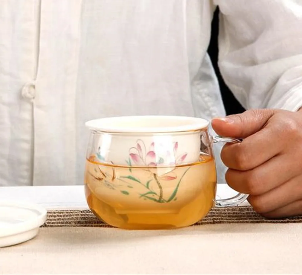 Стекло с фильтром и керамической плиткой Teaware Conjunct Teaware копирует расписанные вручную офисные цветочные аксессуары