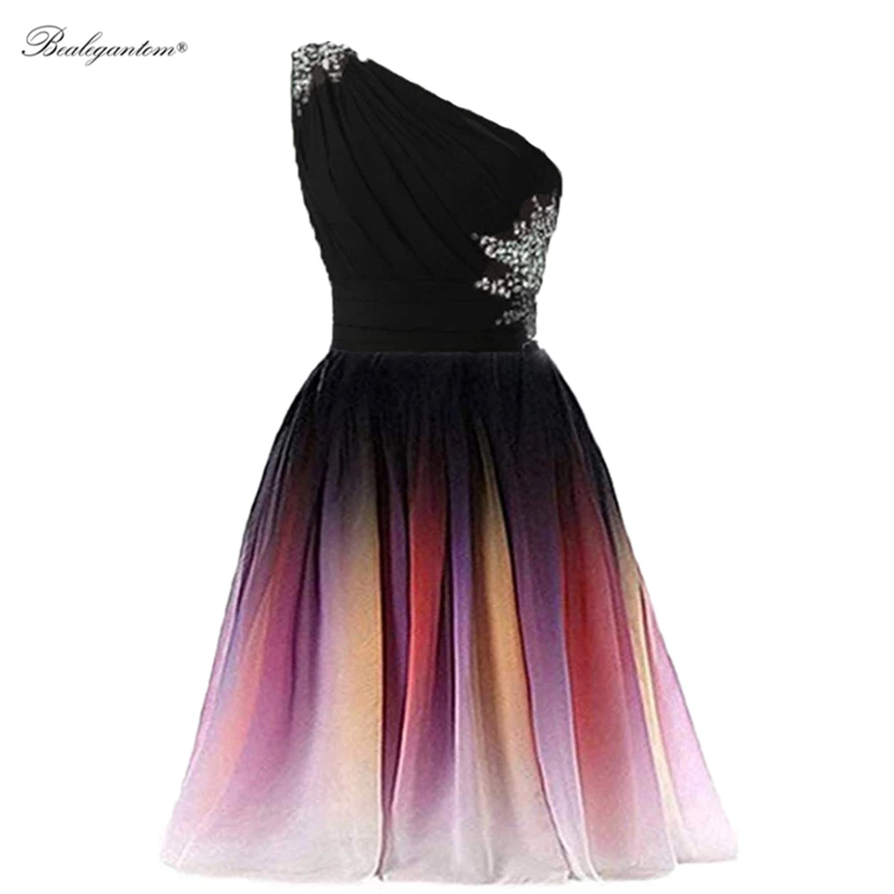 BM 2021 Sexy Short Gradient Chiffon Prom Dresses Beaded Strap Back Plus Size Ombre Formal Evening Party Gown BM371 silver prom dresses Prom Dresses