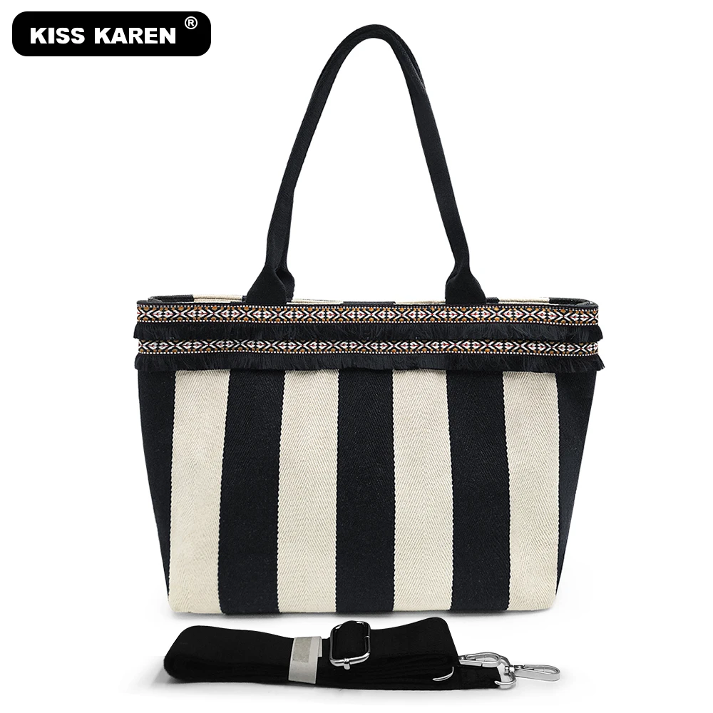 

Brand New 2019 Luxury Striped Women Tote Bags Stylish Fringed Women Bag Lady Handbag Canvas Totes Women's Shoulder Bags