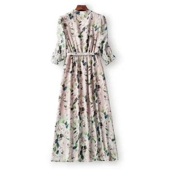 

Size Plus Casual Loose Chiffon Print Dress 2020 Summer Dress Women Fashion V-Neck A-Line Printing Sashes Long Dresses Female ing