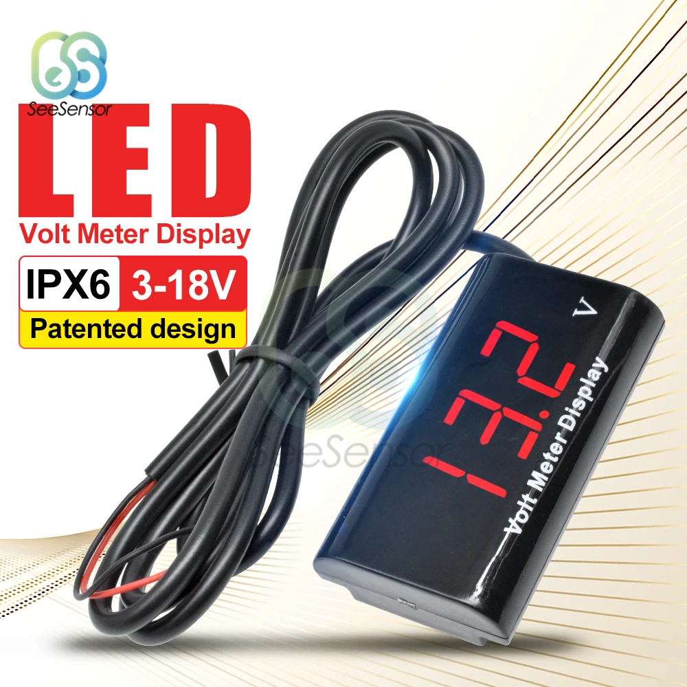 

DC 12V Waterproof LED Digital Display Voltage Volt Gauge Voltmeter Voltage Indicator Monitor Detector Car Motorcycle Panel Meter