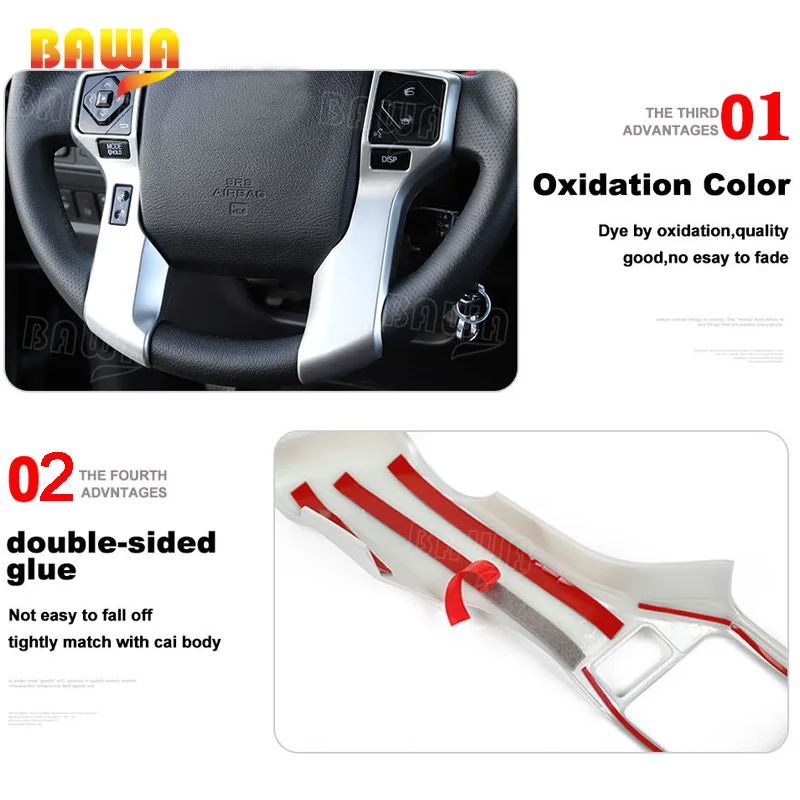 BAWA Interior Mouldings Car Steering Wheel Decoration Cover Stickers Trim Accessories For Toyota 4Runner 2010