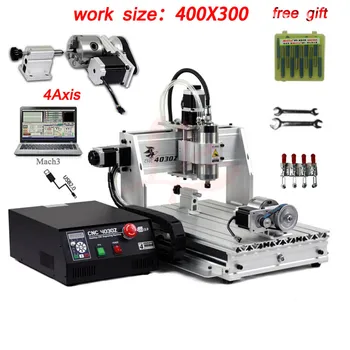 Online 4030 CNC Router 3axis 4axis Metal Wood Pcb Milling Machine ER11 800w Water Cooling Spindle CNC 3040 Engraver With Drilling Knife