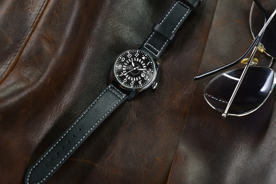 Airplane Sports Military Blue Dial Pilot Calendar Men Wristwatch Chronograph Fashion Casual Brand Army Brown Leather Watches