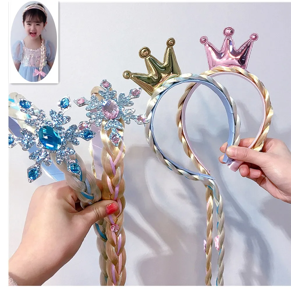 Brillante copo de nieve peluca trenzas niños corona de cintas para cabello de princesa de pelo de Clip de cuerda de la Reina tocado niñas diadema pelo accesorios