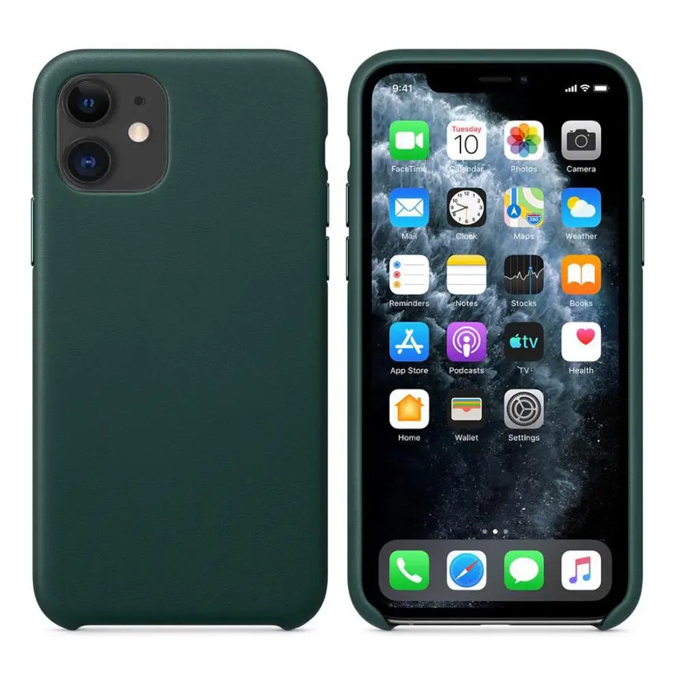 Dark green 1:1 Официальный чехол из натуральной кожи для iphone 11 11pro 11pro max, чехол из натуральной кожи с металлическими кнопками, посылка в розницу - Цвет: Dark green