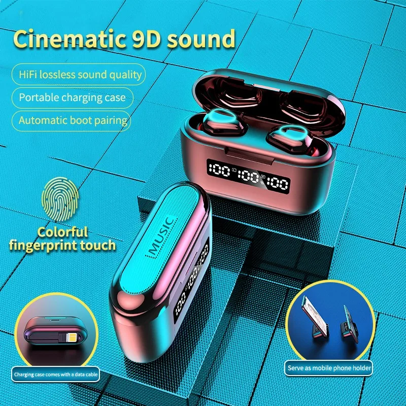 TWS 5 0 Bluetooth Headset Sports Wireless LED Display Ear Hook Running Earphones IPX7 Waterproof Erbuds with Charger Cable