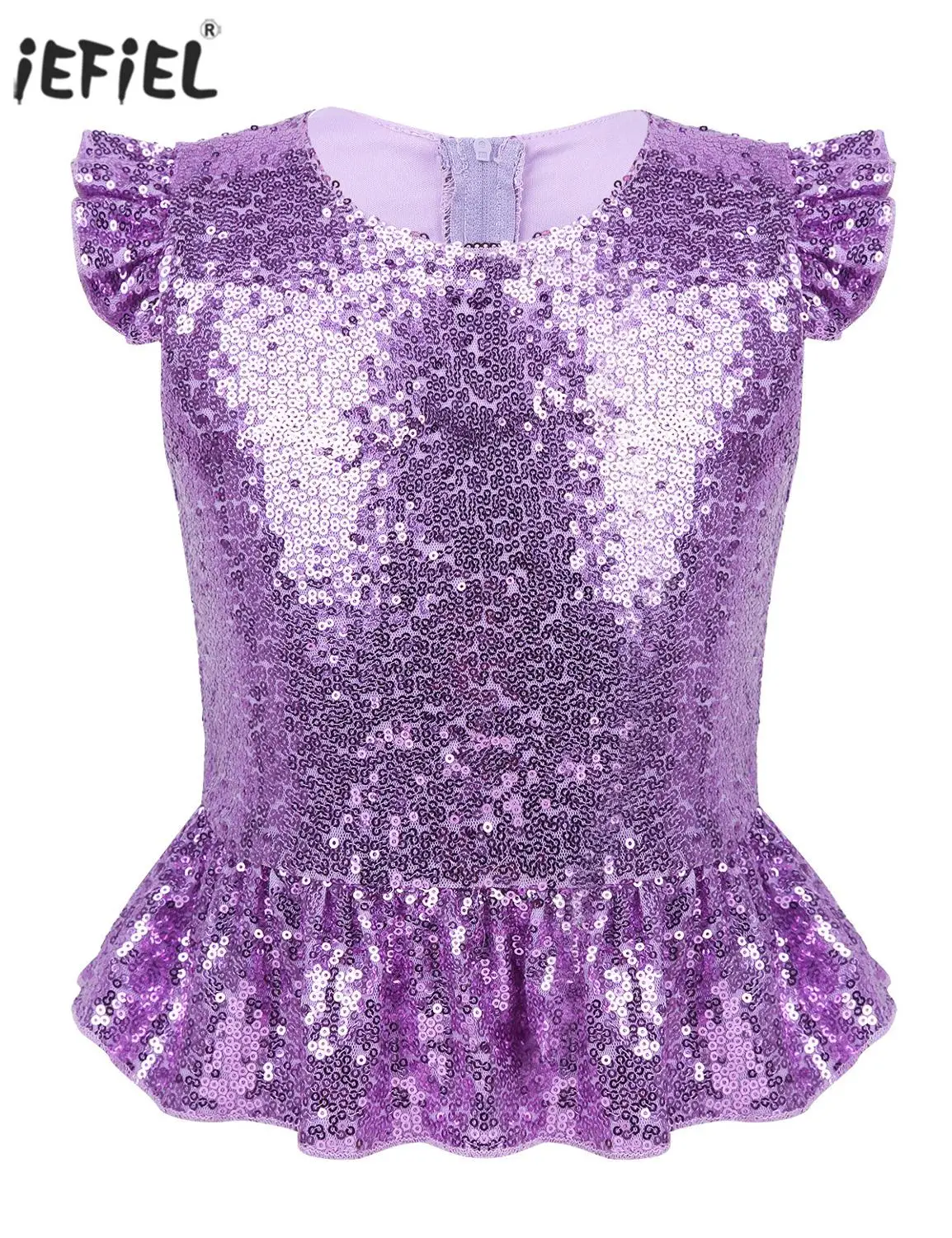 

Summer Girls Sparkly Sequins Short Flutter Shirt Top Sleeves Shirts Fairy Princess Mermaid Cosplay Costumes for Carnival Party
