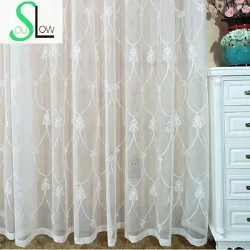 

Slow Soul Embroidered Geometric Curtains For Living Room Cortinas Bedroom Kitchen Tulle White Curtain Short Drapes Europe 3d